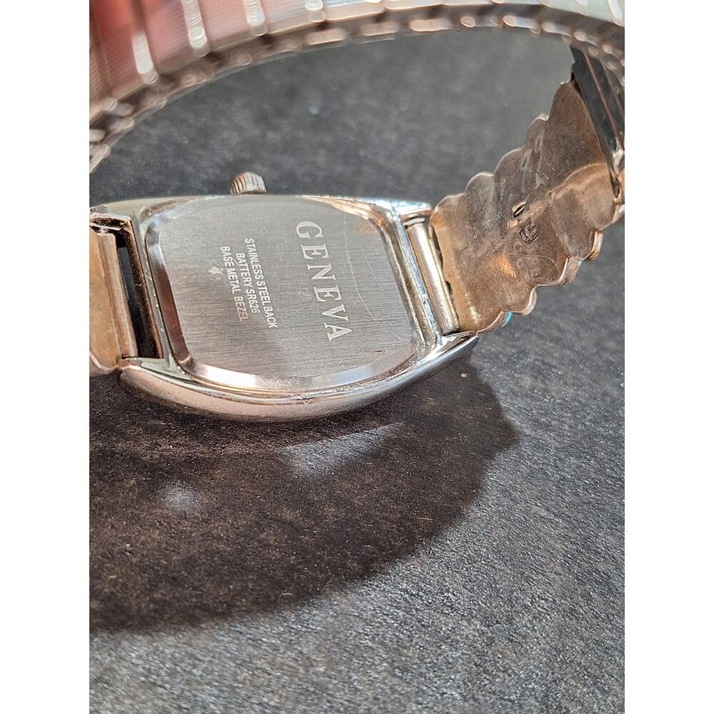 Sterling Silver Turquoise Watch Cuff w/ Geneva Quartz Watch Southwestern Runs! - Picture 9 of 11